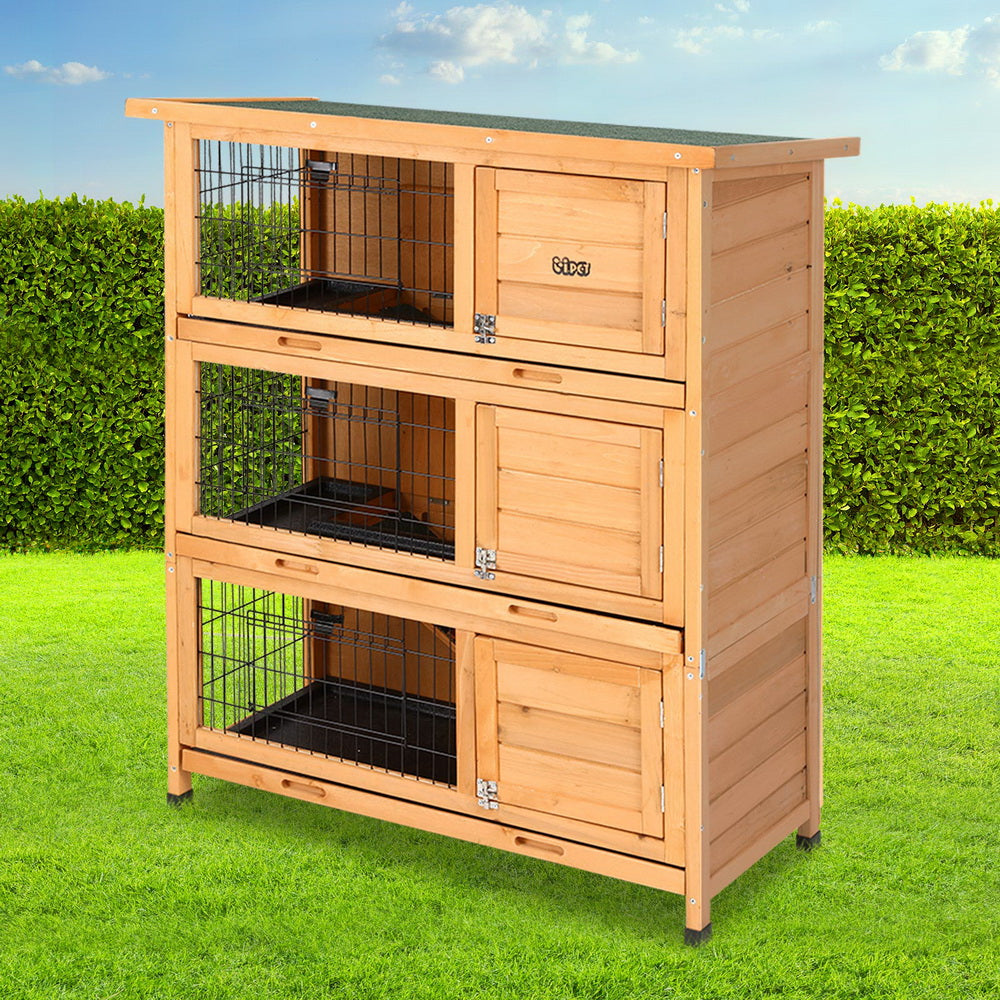 i.Pet Rabbit Hutch Chicken Coop 3-Tier Wooden Outdoor