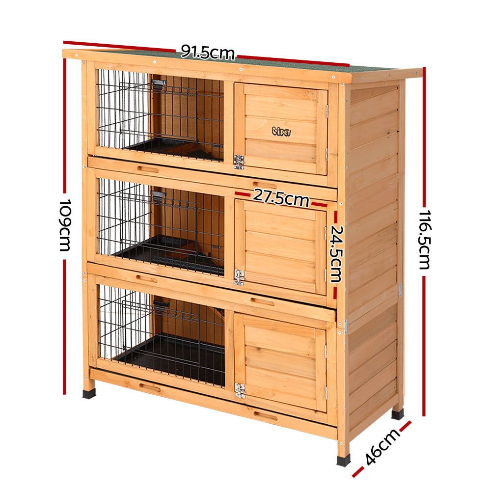i.Pet Large Wooden Rabbit Hutch Chicken Coop 3-Tier Outdoor