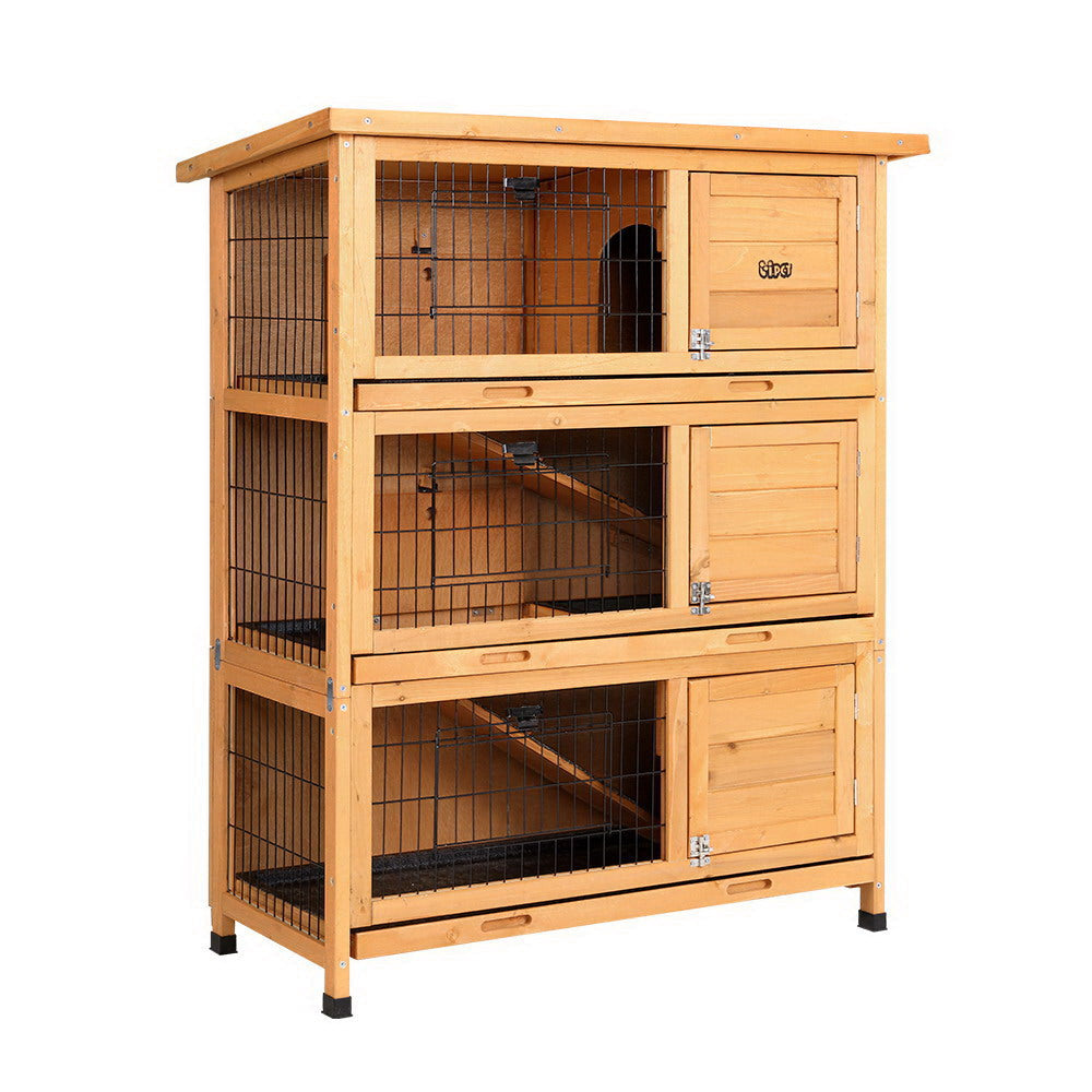 i.Pet Large Wooden Rabbit Hutch Chicken Coop 3-Tier Outdoor