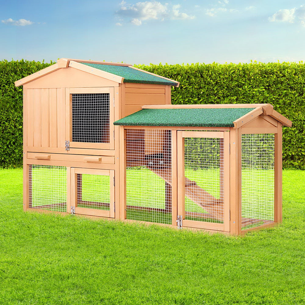 i.Pet Chicken Coop Rabbit Hutch 138cm x 44cm x 85cm Wooden Outdoor