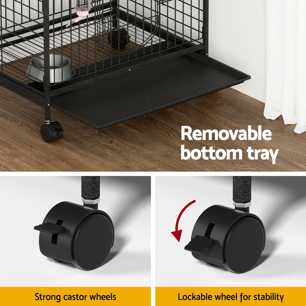 i.Pet 110cm 4-Level Indoor Pet Cage Black
