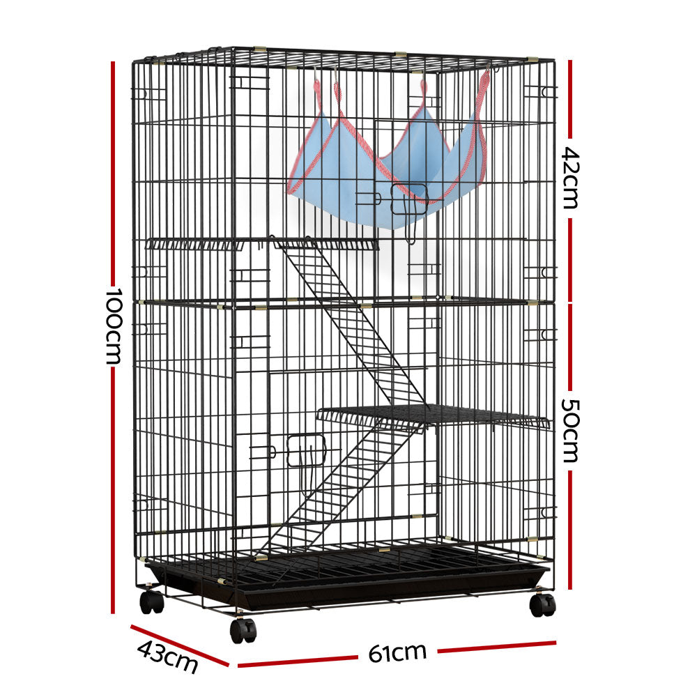 i.Pet 100cm 3-Level Indoor Pet Cage Black for Rabbits, Guinea Pigs, Ferrets