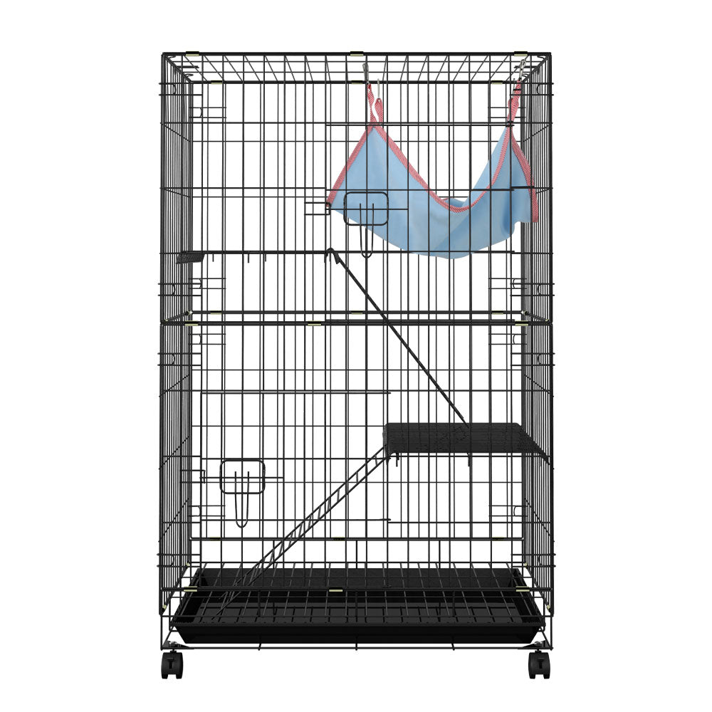 i.Pet 100cm 3-Level Indoor Pet Cage Black for Rabbits, Guinea Pigs, Ferrets