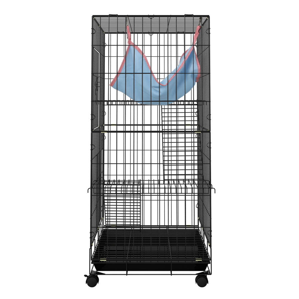 i.Pet 100cm 3-Level Indoor Pet Cage Black for Rabbits, Guinea Pigs, Ferrets