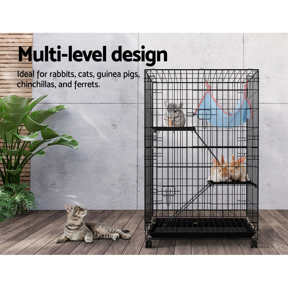 i.Pet 100cm 3-Level Indoor Pet Cage Black for Rabbits, Guinea Pigs, Ferrets