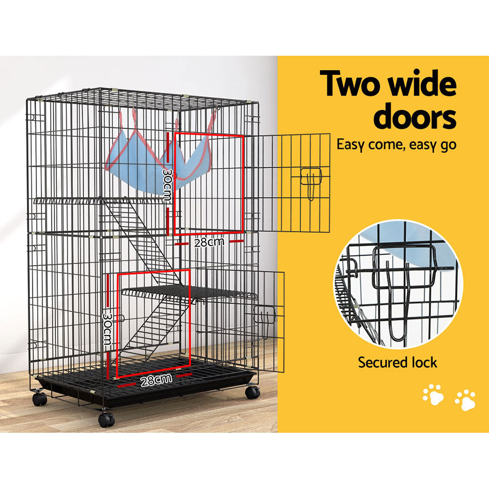 i.Pet 100cm 3-Level Indoor Pet Cage Black for Rabbits, Guinea Pigs, Ferrets