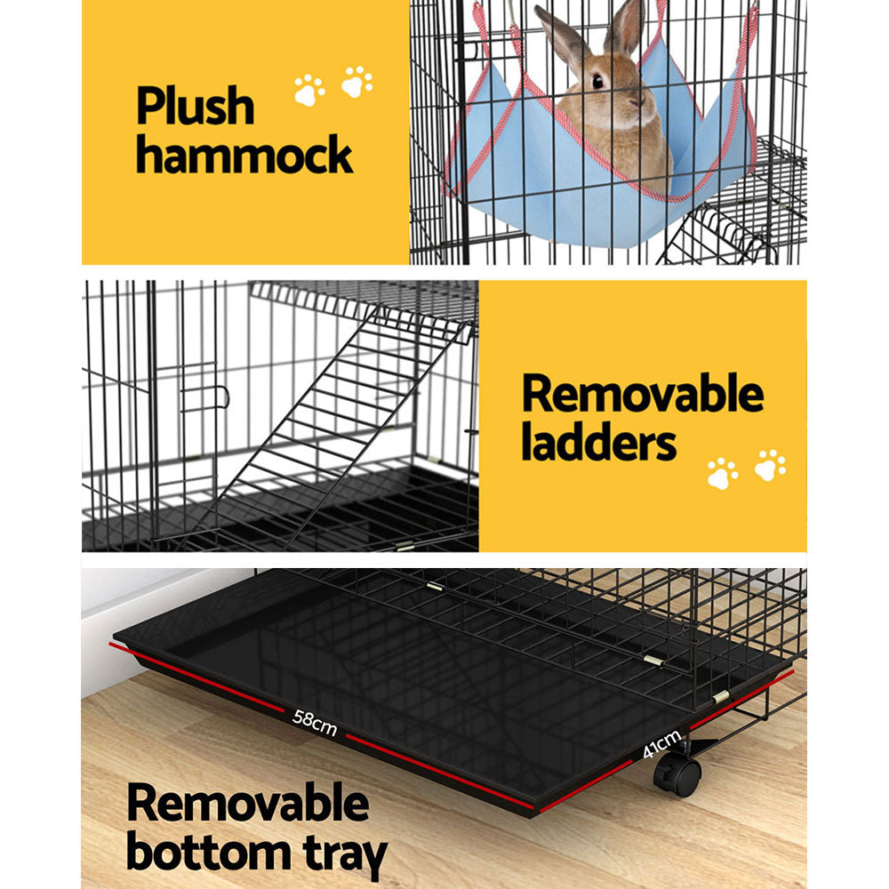 i.Pet 100cm 3-Level Indoor Pet Cage Black for Rabbits, Guinea Pigs, Ferrets