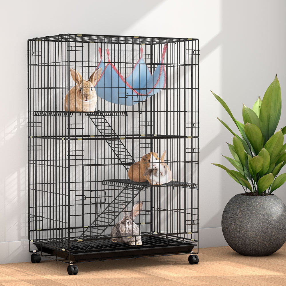 i.Pet 100cm 3-Level Indoor Pet Cage Black for Rabbits, Guinea Pigs, Ferrets