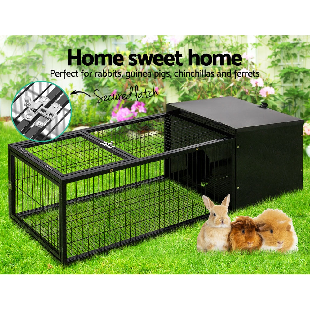i.Pet 122cm Rabbit Hutch Enclosure Metal Cage Black