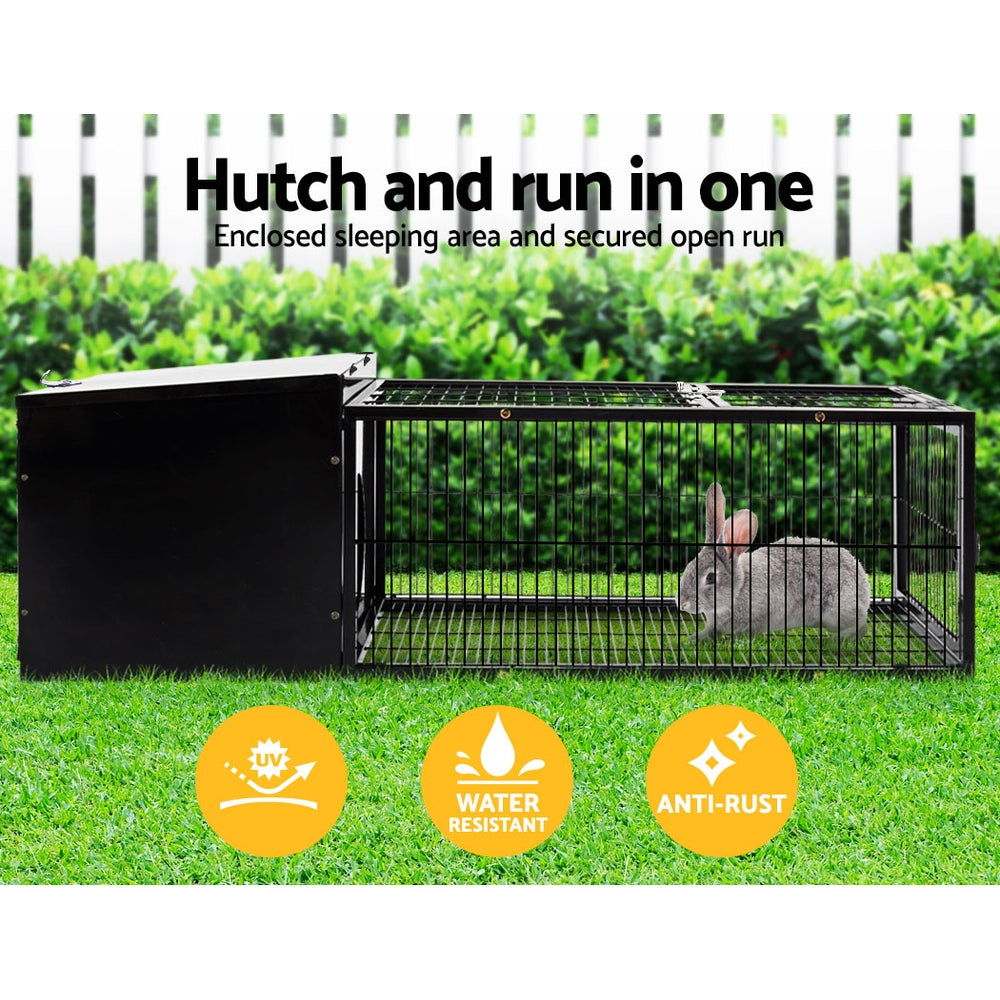 i.Pet 122cm Rabbit Hutch Enclosure Metal Cage Black