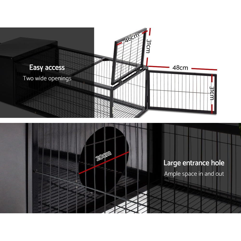 i.Pet 122cm Rabbit Hutch Enclosure Metal Cage Black