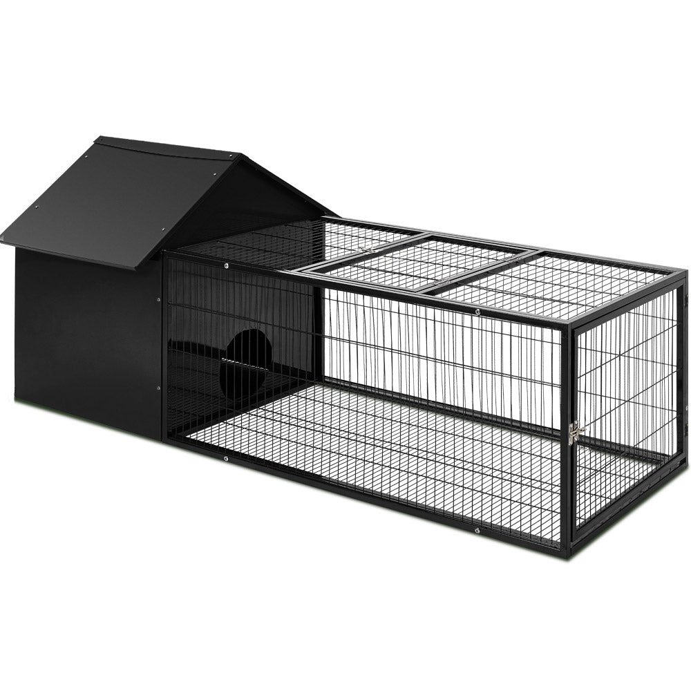 i.Pet Rabbit Hutch Enclosure 162cm Metal Black
