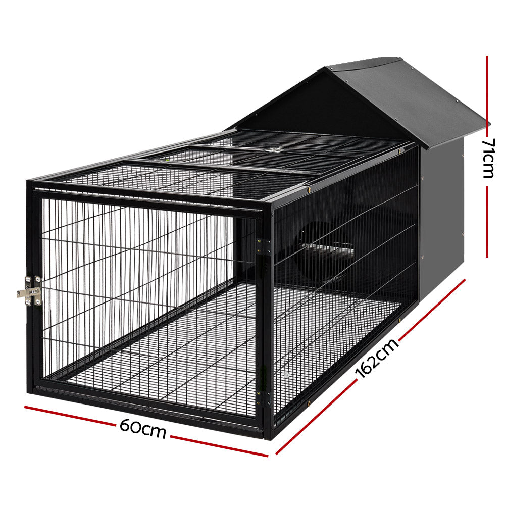 i.Pet Rabbit Hutch Enclosure 162cm Metal Black