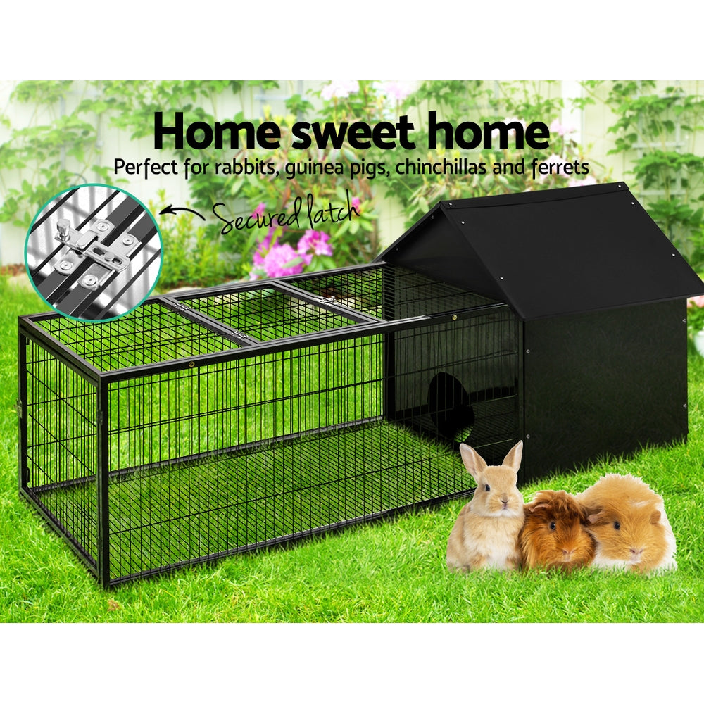 i.Pet Rabbit Hutch Enclosure 162cm Metal Black