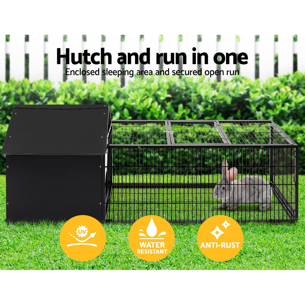 i.Pet Rabbit Hutch Enclosure 162cm Metal Black