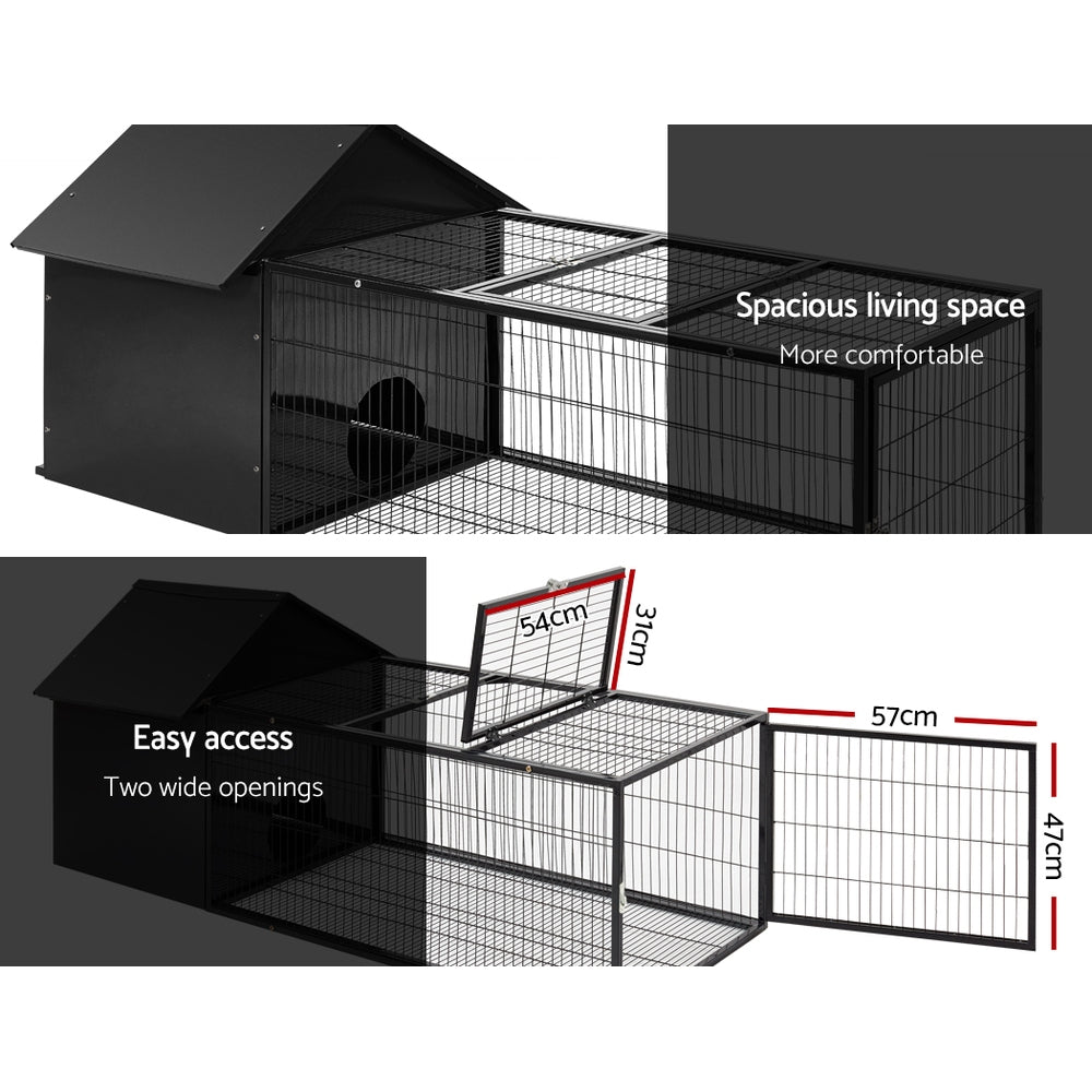 i.Pet Rabbit Hutch Enclosure 162cm Metal Black