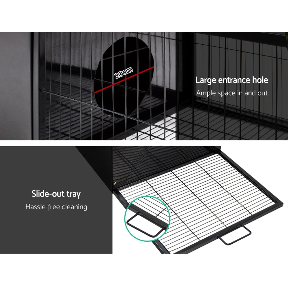 i.Pet Rabbit Hutch Enclosure 162cm Metal Black
