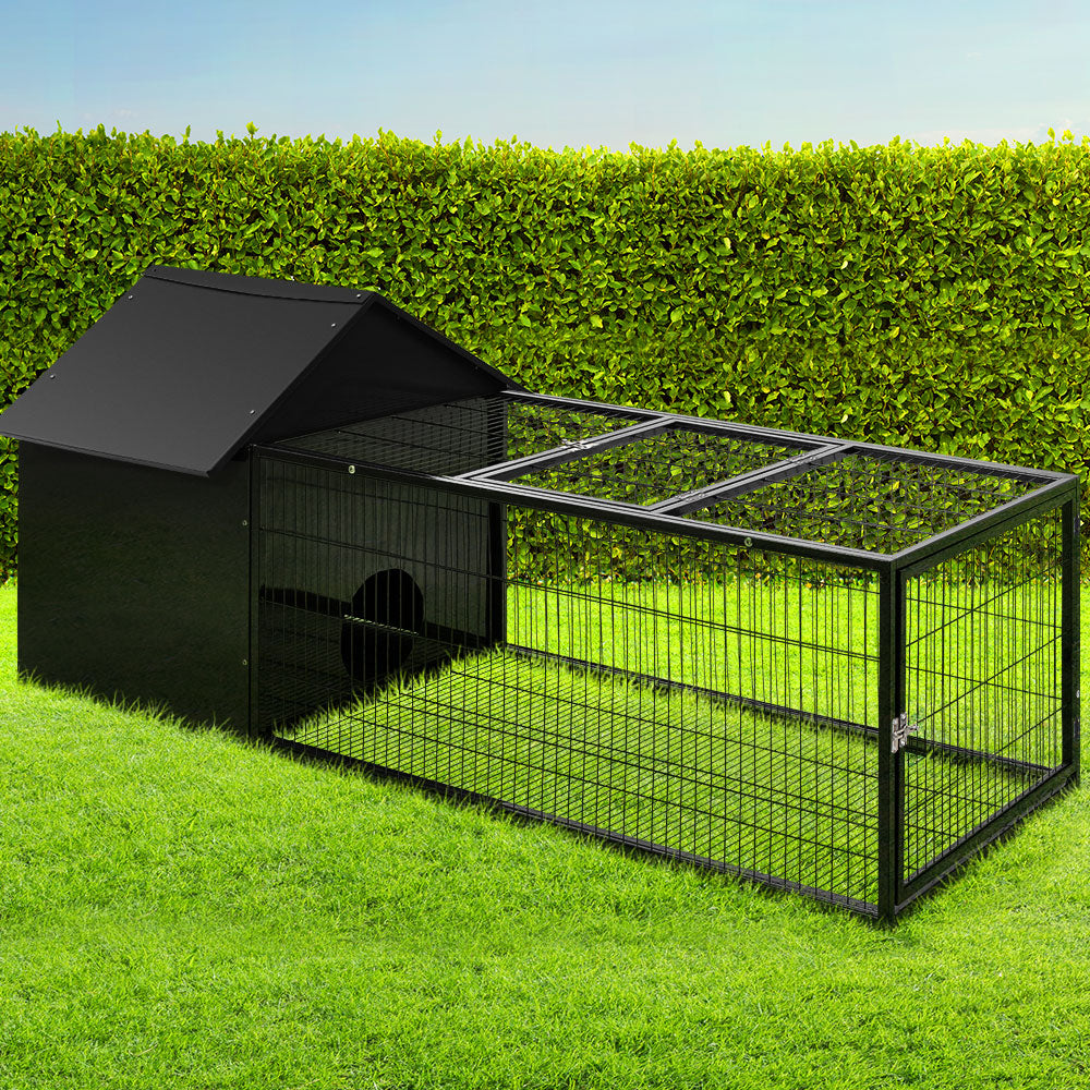 i.Pet Rabbit Hutch Enclosure 162cm Metal Black
