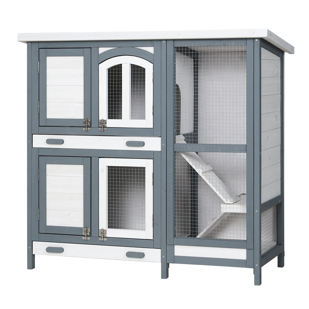 i.Pet Large Wooden Rabbit Hutch Chicken Coop Grey/White