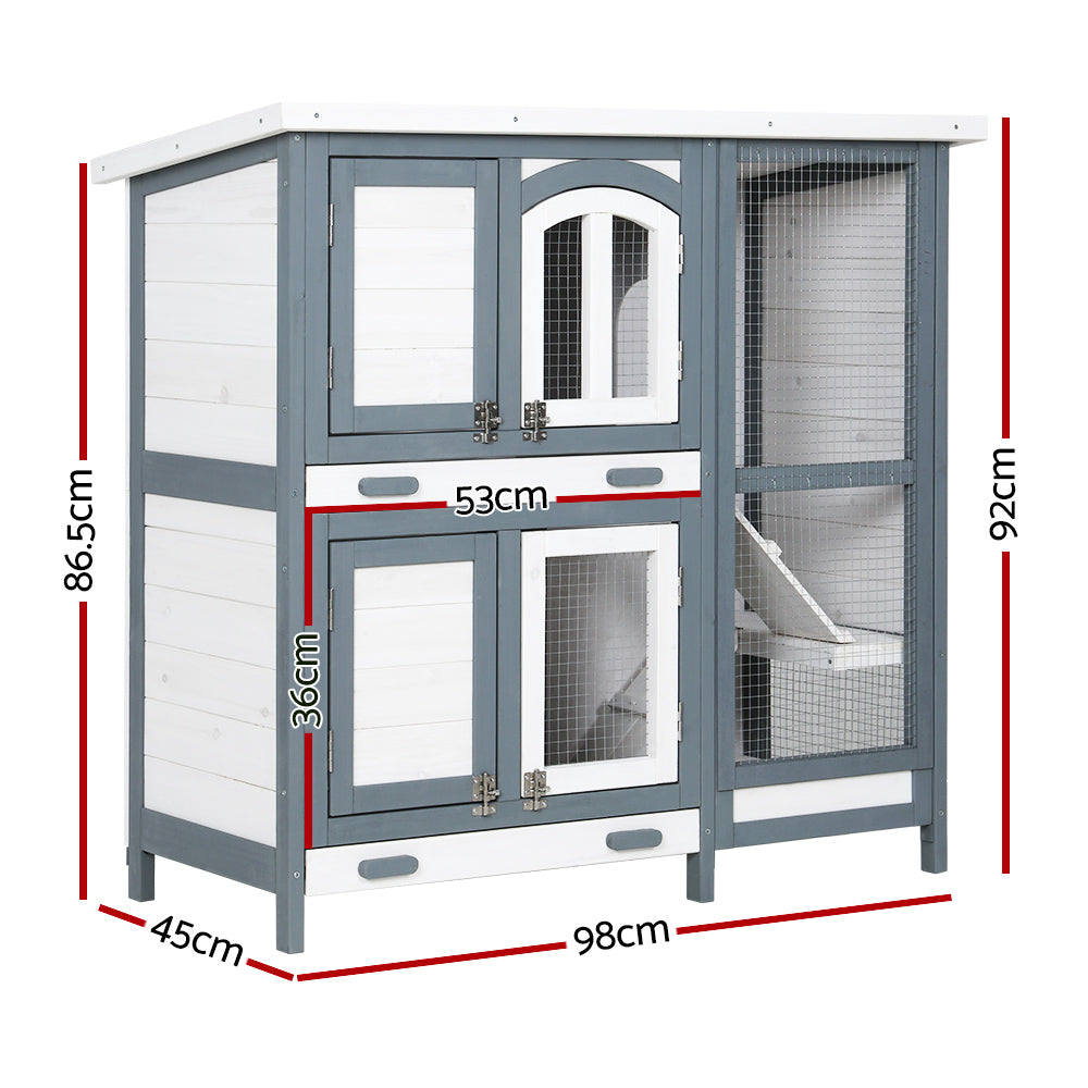i.Pet Large Wooden Rabbit Hutch Chicken Coop Grey/White