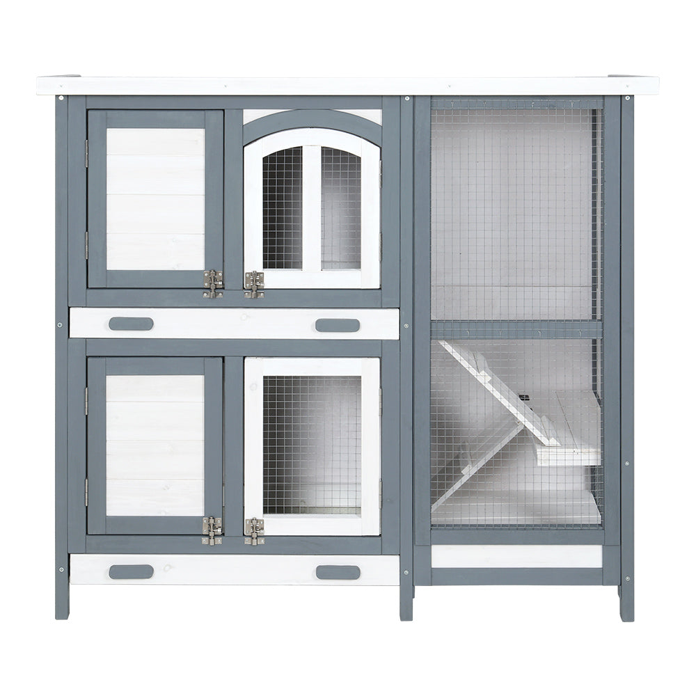 i.Pet Large Wooden Rabbit Hutch Chicken Coop Grey/White