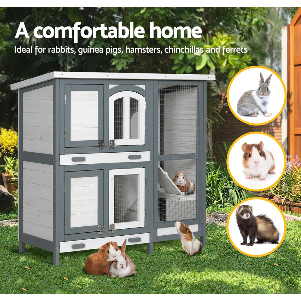 i.Pet Large Wooden Rabbit Hutch Chicken Coop Grey/White
