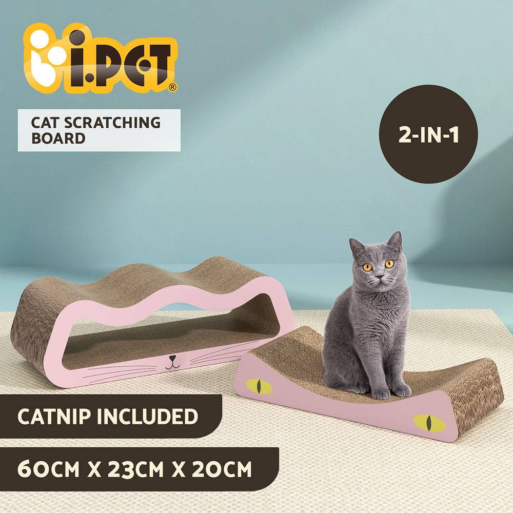 i.Pet Cat Scratching Board Cardboard Curved Brown Pink Catnip