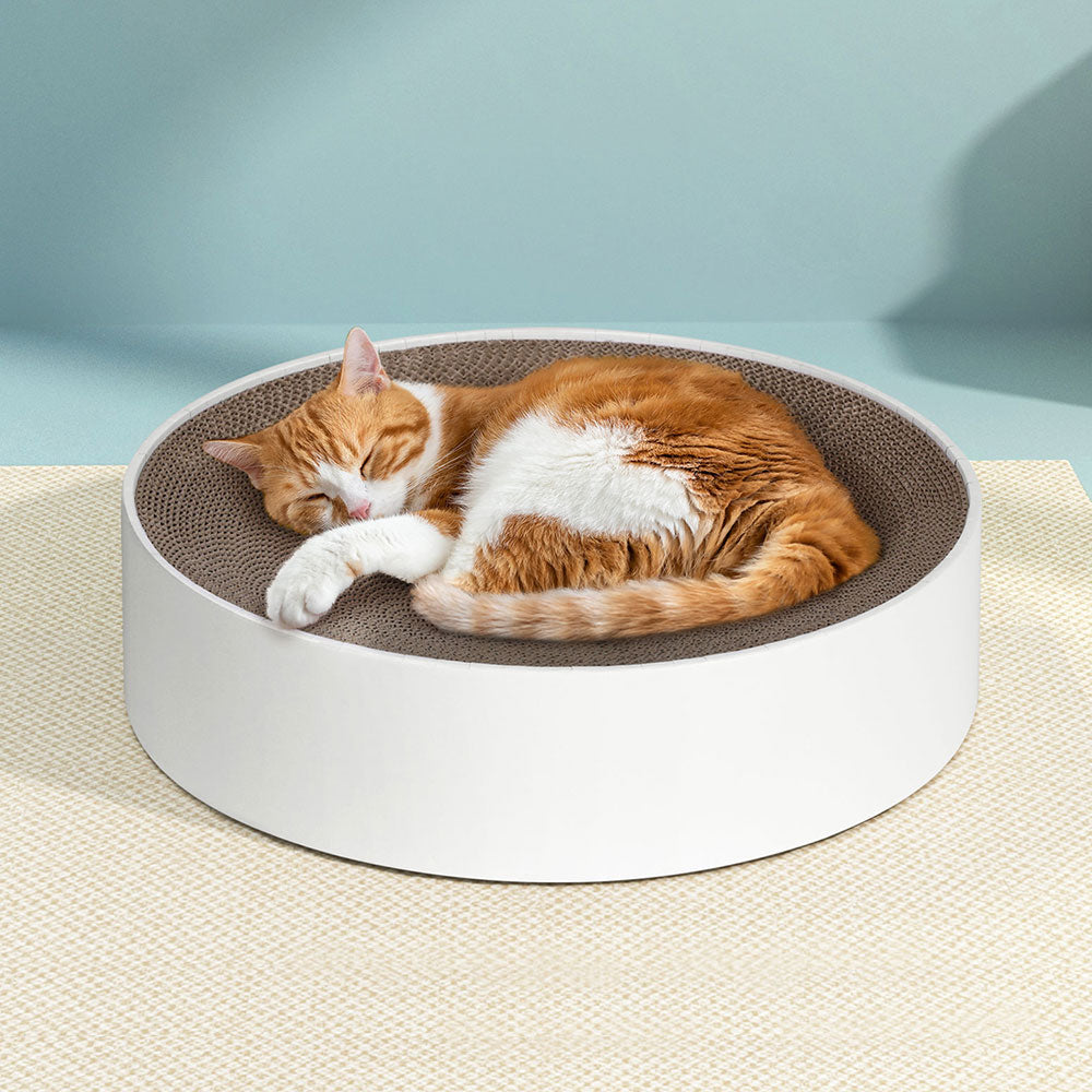 i.Pet Round Cat Scratching Board Cardboard Brown White with Catnip