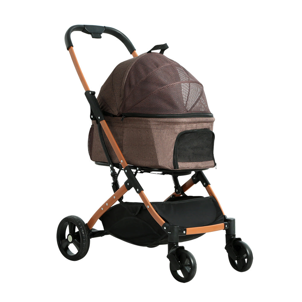 i.Pet Large Pet Stroller Foldable 4-Wheel Pram Brown