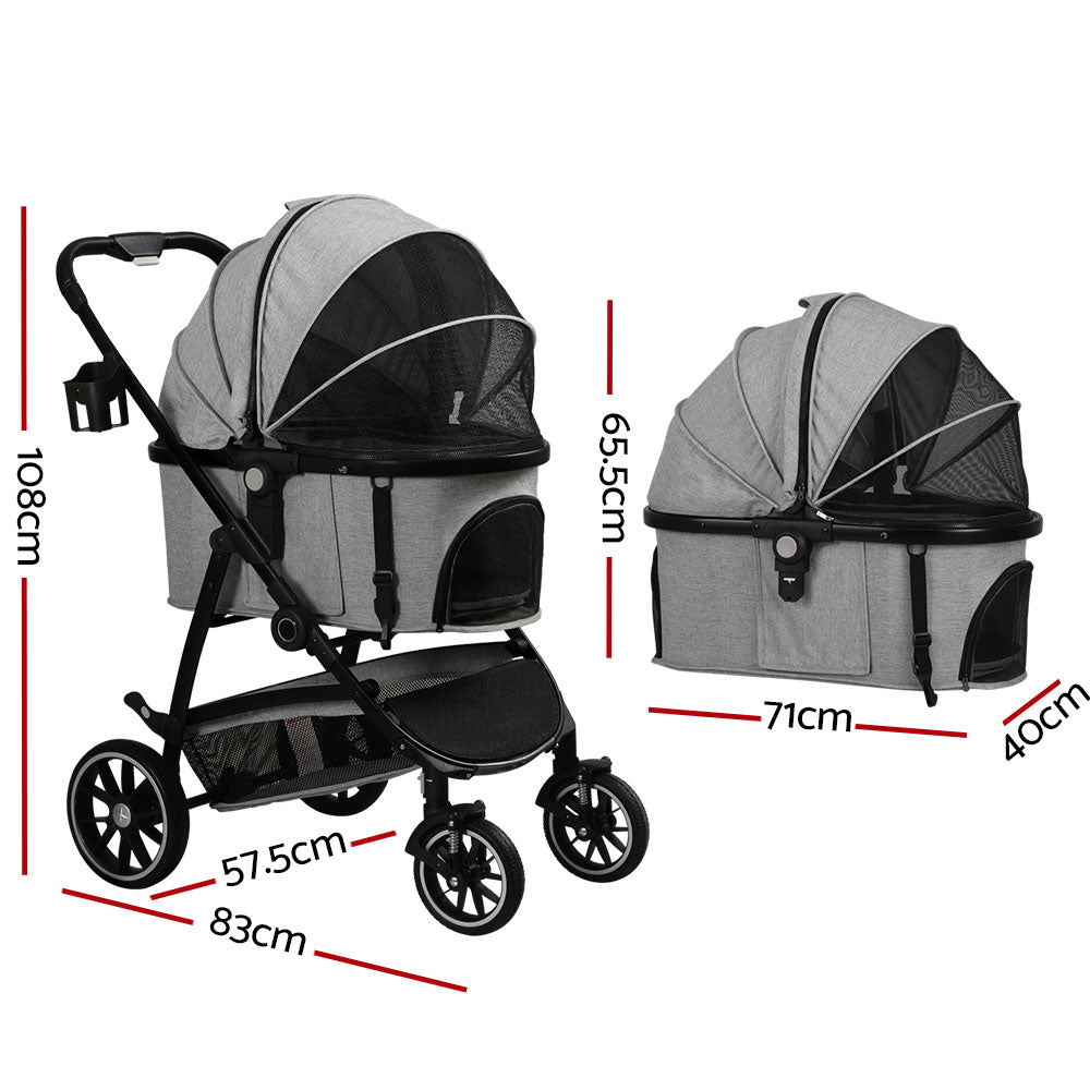 i.Pet Large Pet Stroller 4-Wheel Foldable Grey