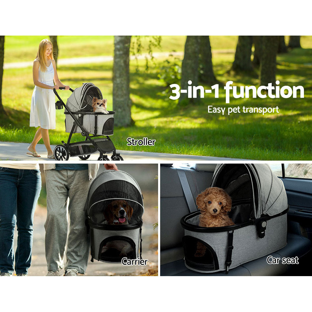 i.Pet Large Pet Stroller 4-Wheel Foldable Grey