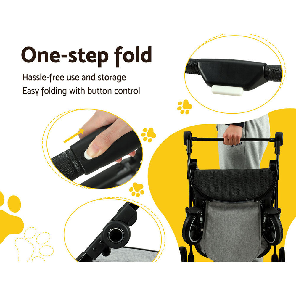 i.Pet Large Pet Stroller 4-Wheel Foldable Grey