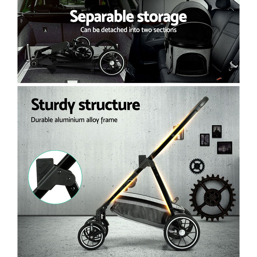i.Pet Large Pet Stroller 4-Wheel Foldable Grey
