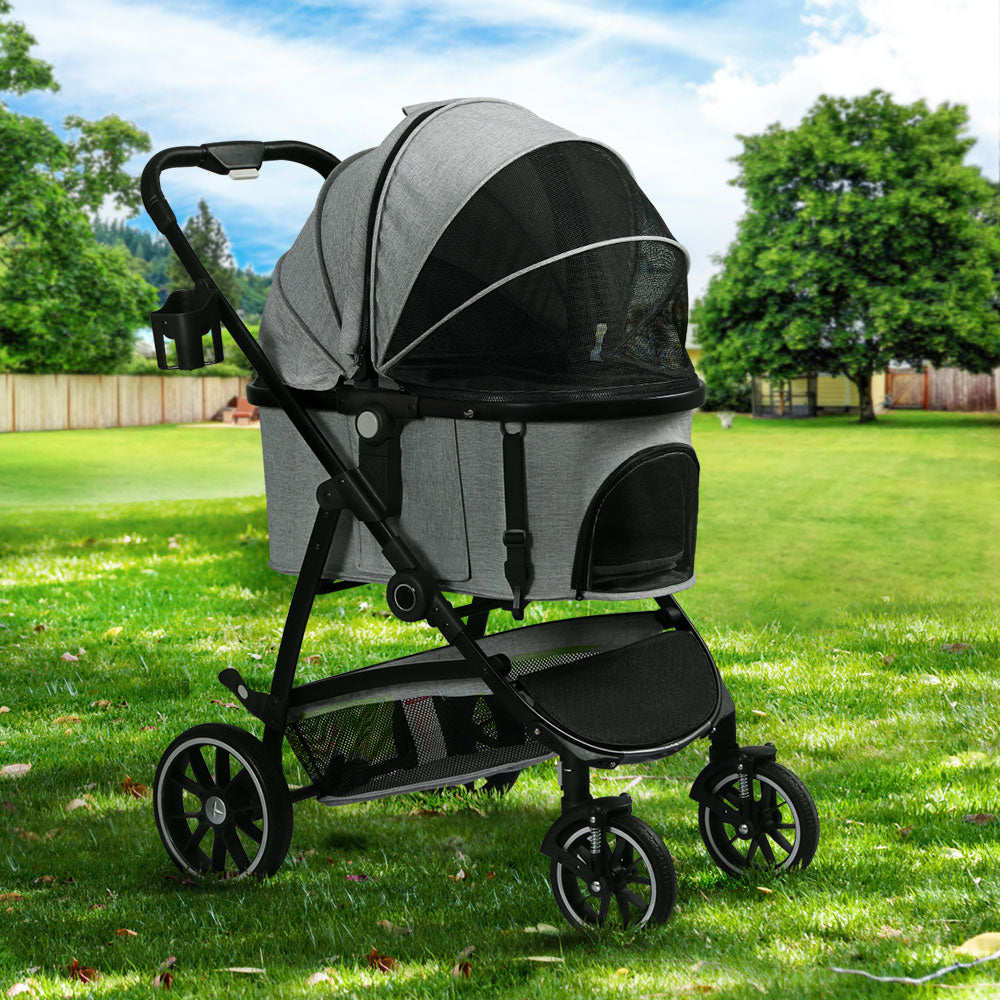 i.Pet Large Pet Stroller 4-Wheel Foldable Grey