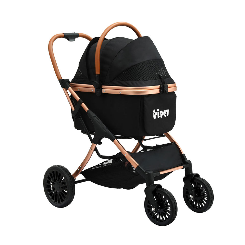 i.Pet Large Pet Stroller Pram Foldable 4 Wheels Rose Gold & Black