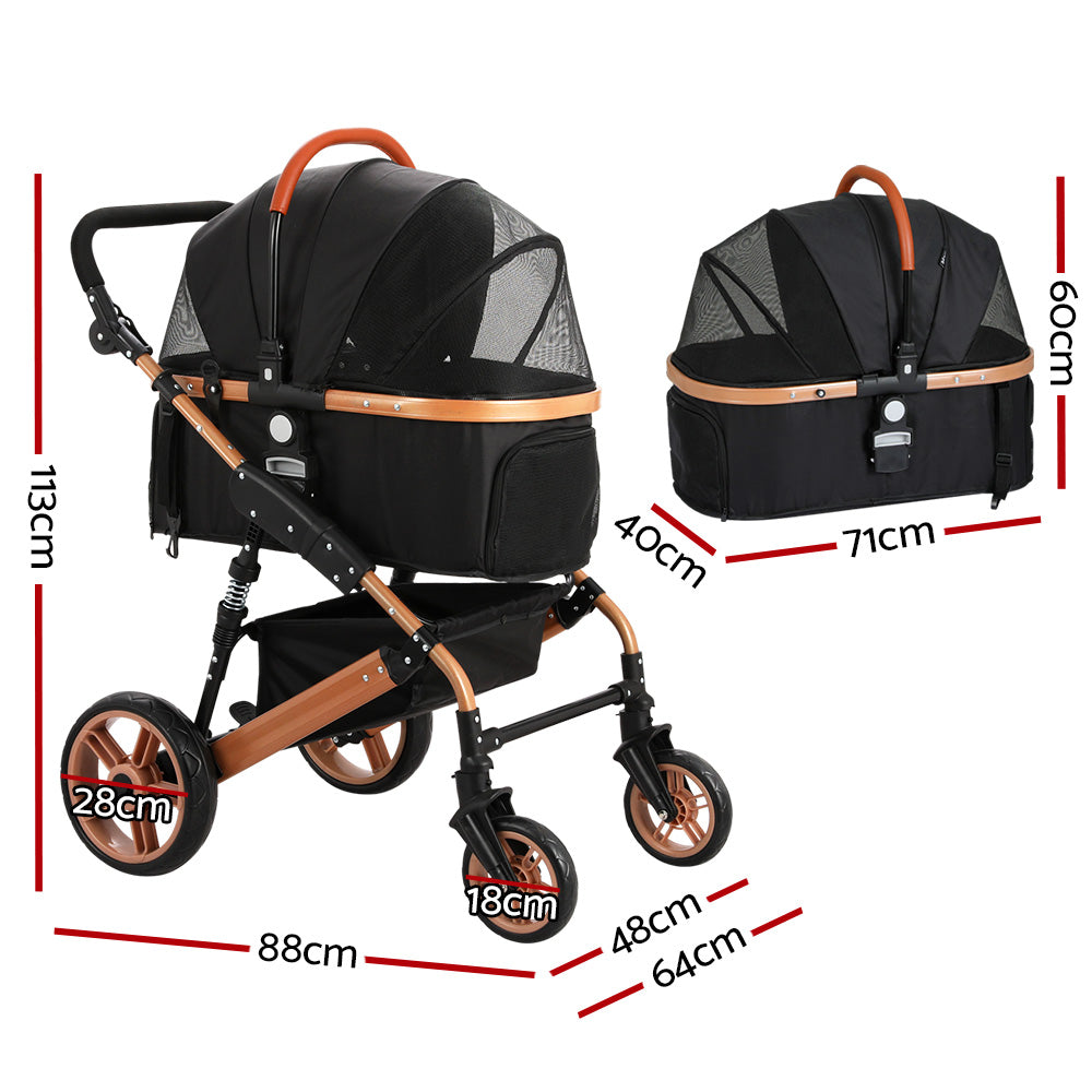 i.Pet Large Dog Pram Cat Carrier Foldable Stroller Rose Gold Black