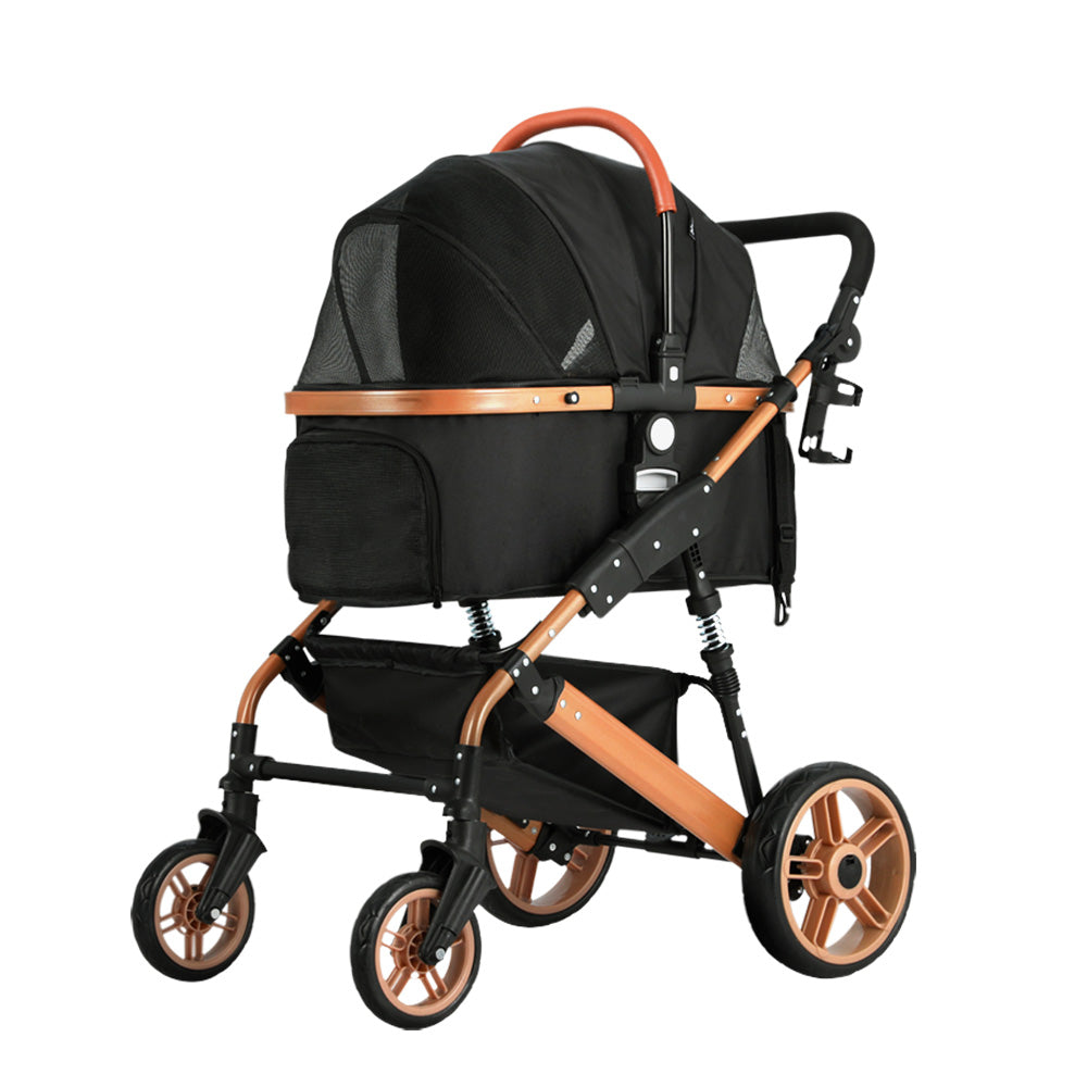 i.Pet Large Dog Pram Cat Carrier Foldable Stroller Rose Gold Black