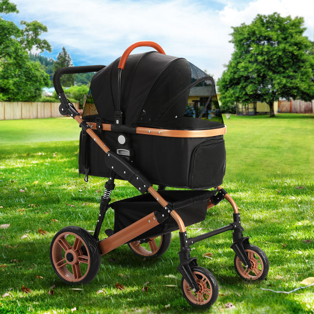 i.Pet Large Dog Pram Cat Carrier Foldable Stroller Rose Gold Black