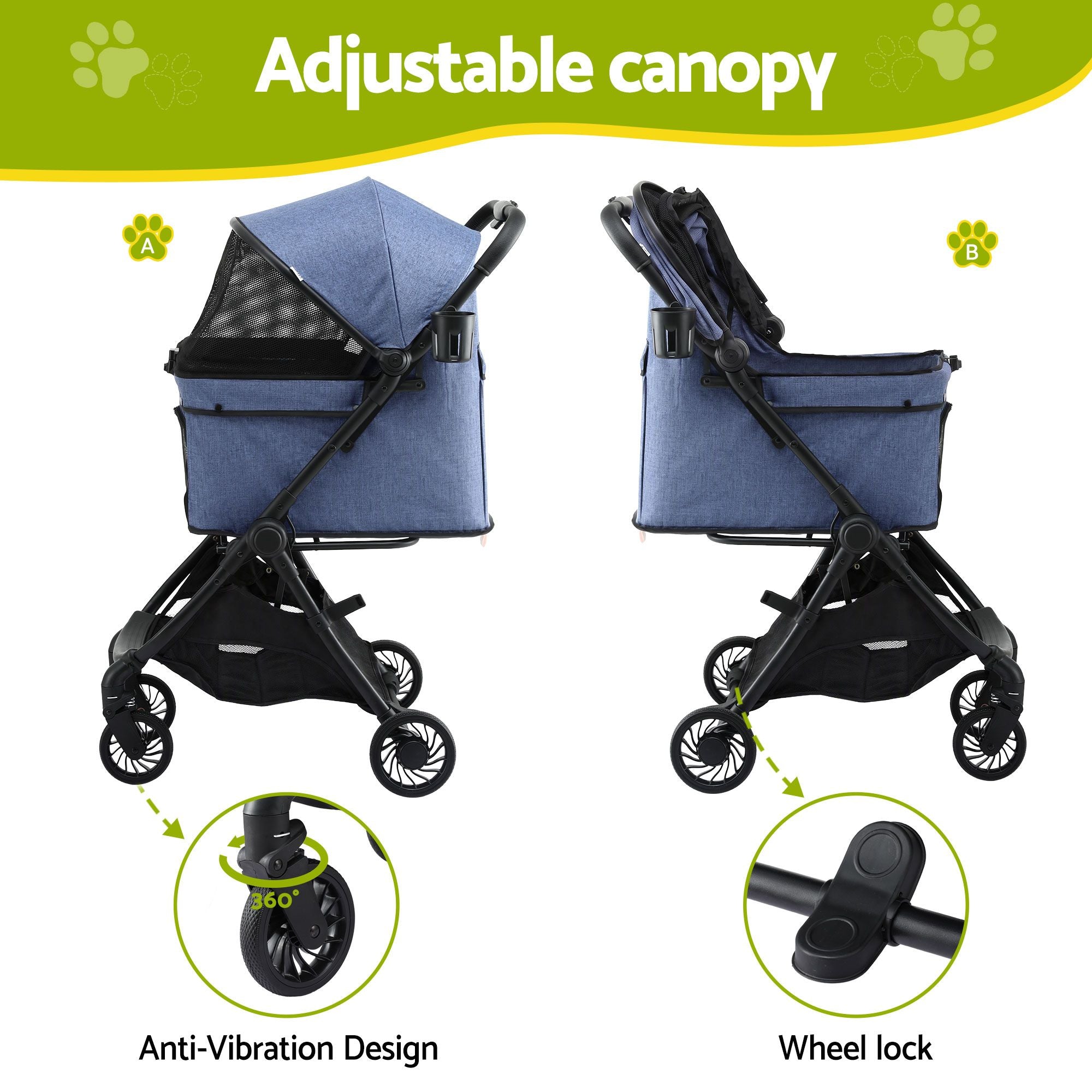 i.Pet Pet Stroller Pram Gravity Folding Dog Cage Large Travel Pushchair 4 Wheels