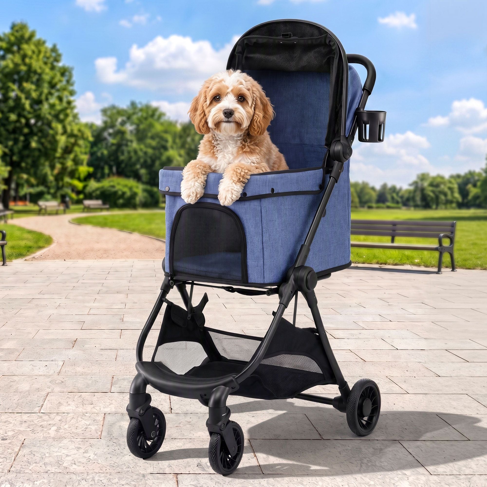 i.Pet Pet Stroller Pram Gravity Folding Dog Cage Large Travel Pushchair 4 Wheels