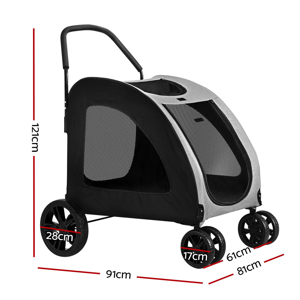 i.Pet Large Foldable Pet Stroller Dog Pram Black/White
