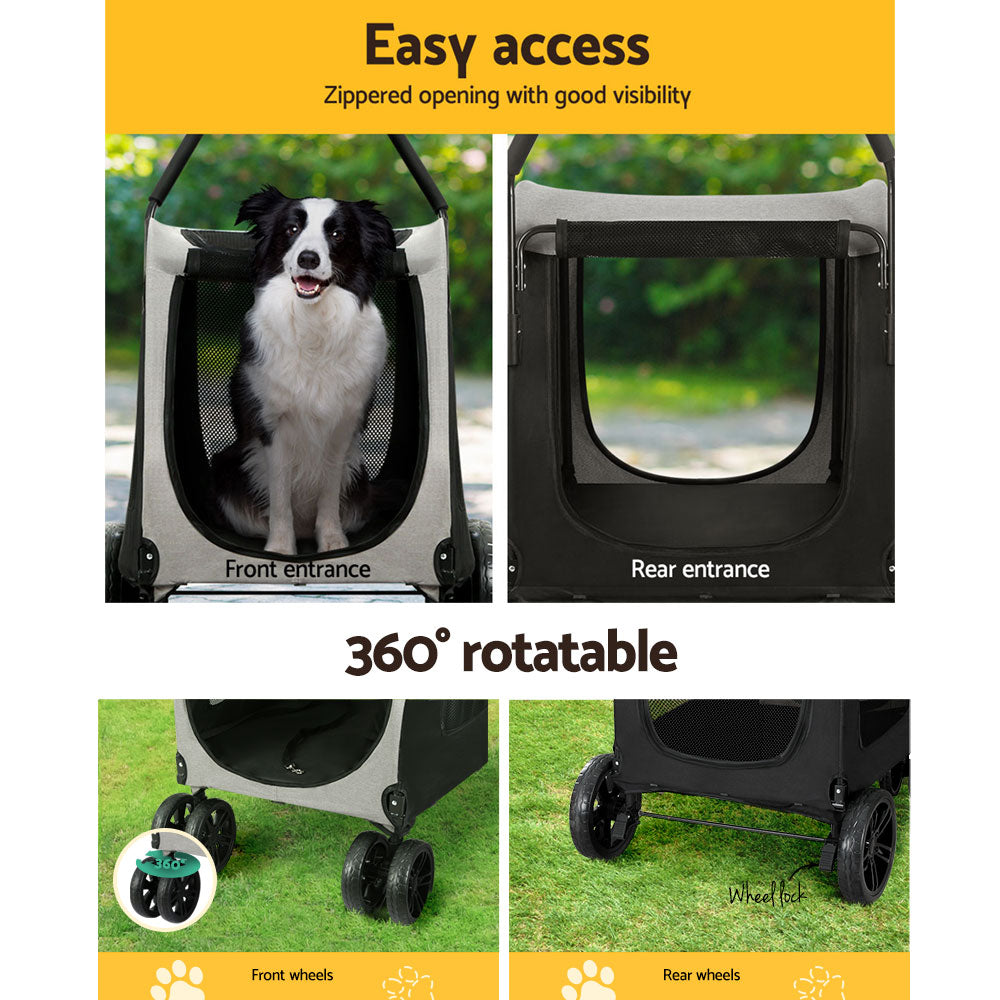 i.Pet Large Foldable Pet Stroller Dog Pram Black/White