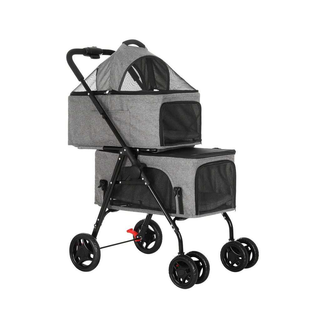 i.Pet Large 2-Tier Pet Stroller Foldable Grey