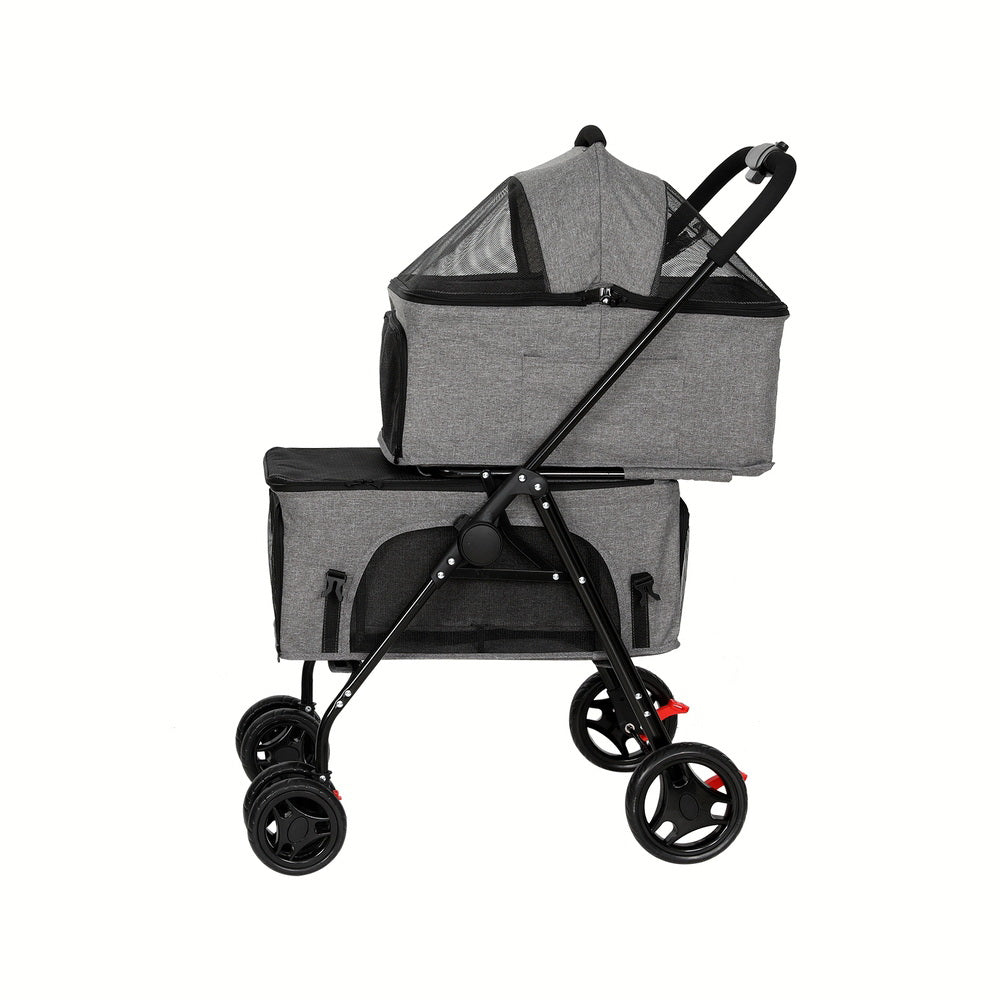 i.Pet Large 2-Tier Pet Stroller Foldable Grey