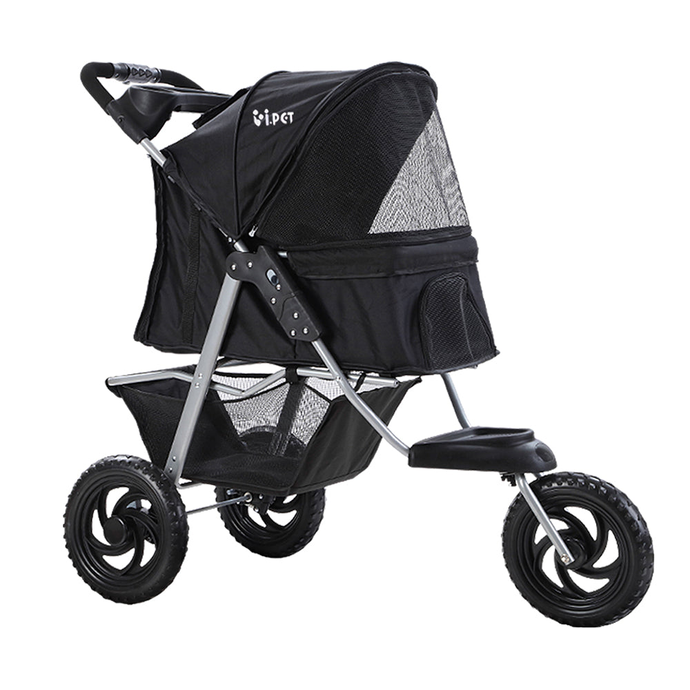 i.Pet Large Pet Stroller 3-Wheel Foldable Dog Pram Black