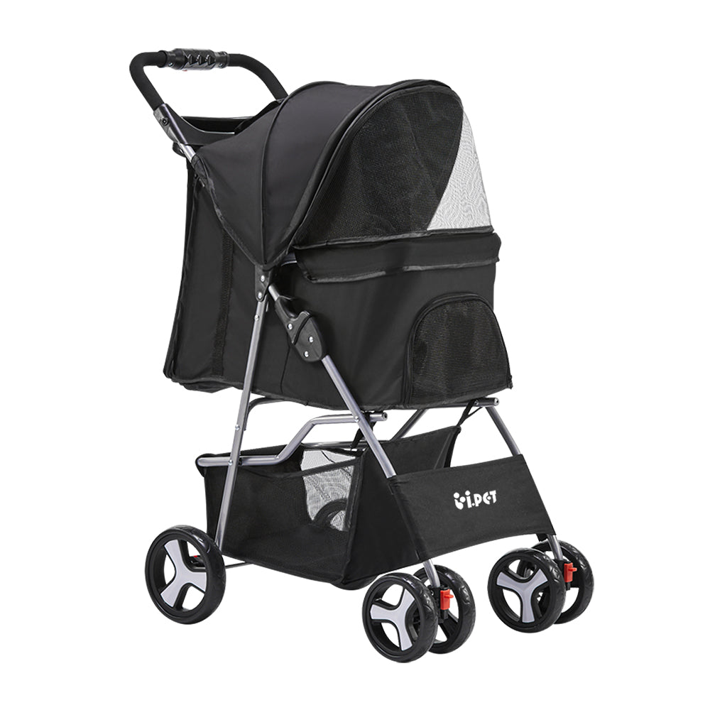 i.Pet 4 Wheel Pet Stroller 15kg Capacity Black