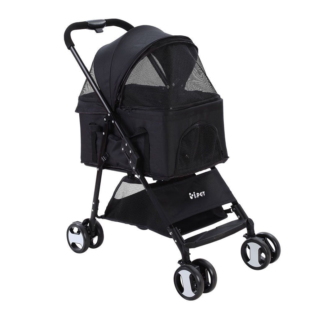 i.Pet Large Pet Stroller Foldable 4-Wheel Black