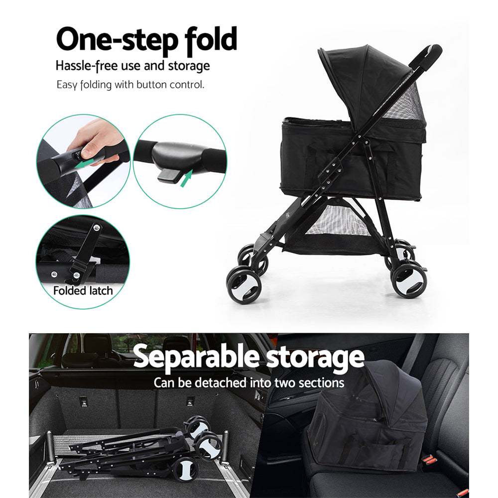 i.Pet Large Pet Stroller Foldable 4-Wheel Black