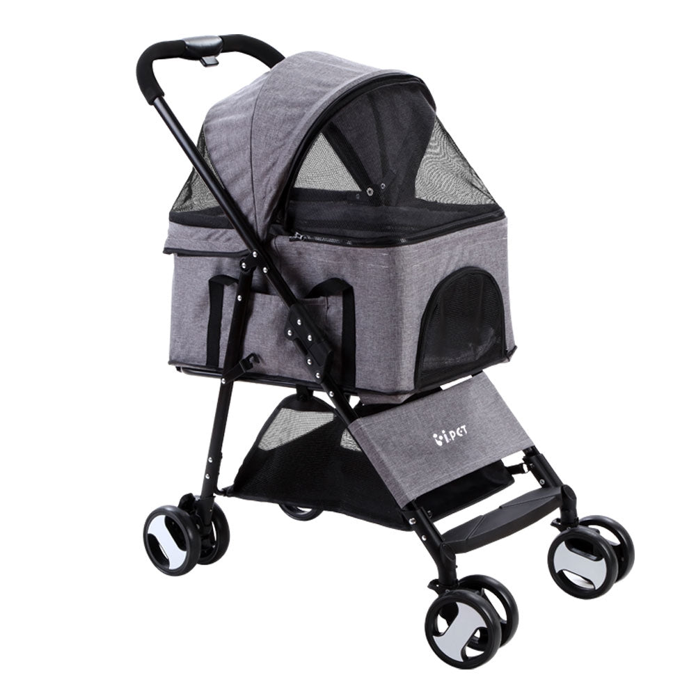 i.Pet Large Pet Stroller Foldable 4-Wheel Grey