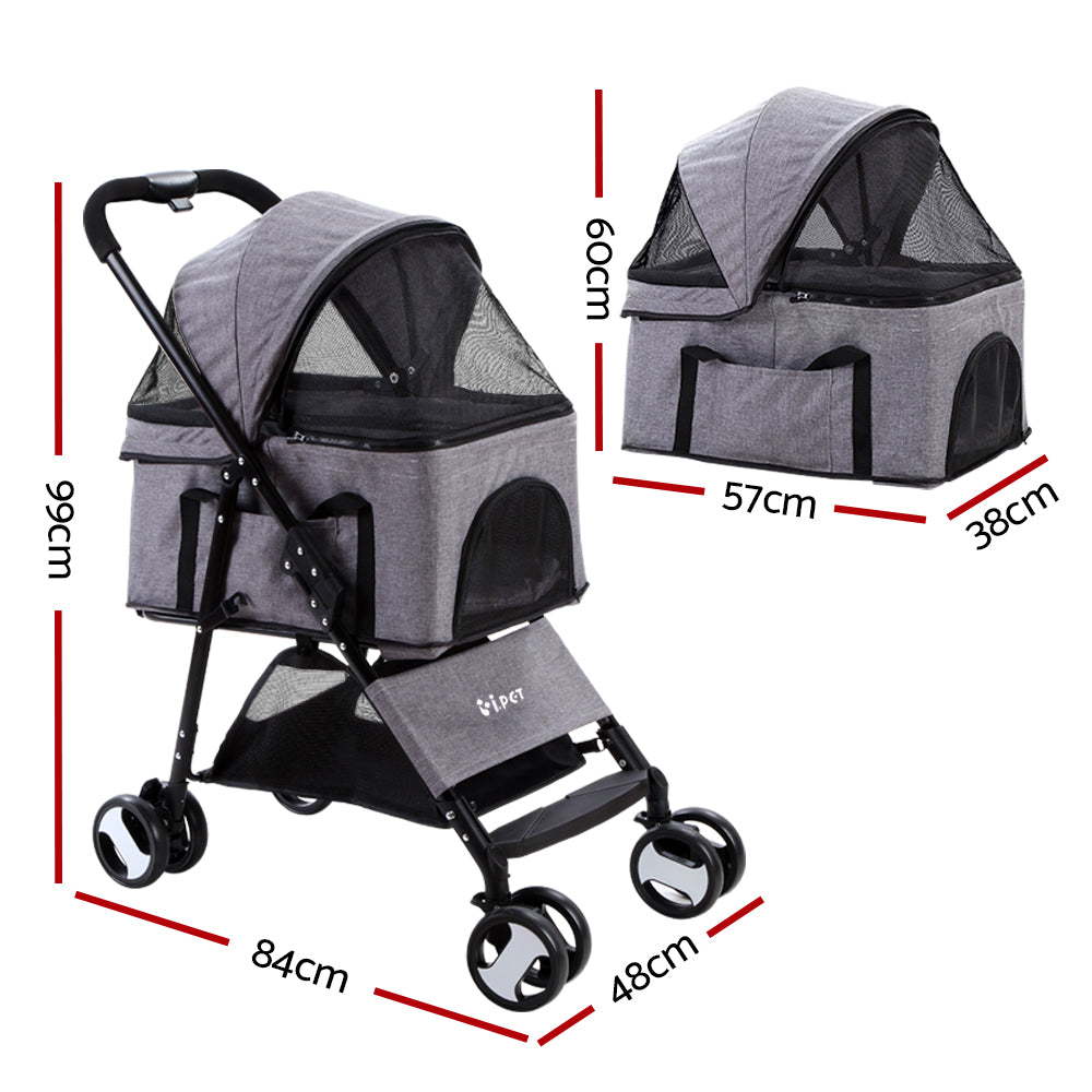 i.Pet Large Pet Stroller Foldable 4-Wheel Grey